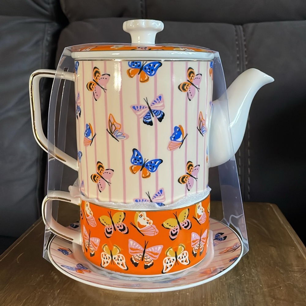 🦋Graces Teaware Butterflies Fine Porcelain Tea For One 24oz Pot/Mug/Saucer (G7) - Picture 4 of 10